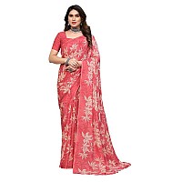 SAMAH Womens Georgette Floral Printed Saree with Unstitched Blouse Piece 3290S137NRose Pink