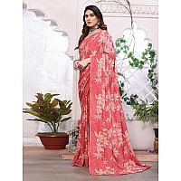 SAMAH Womens Georgette Floral Printed Saree with Unstitched Blouse Piece 3290S137NRose Pink