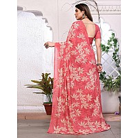 SAMAH Womens Georgette Floral Printed Saree with Unstitched Blouse Piece 3290S137NRose Pink