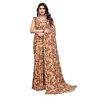 SAMAH Womens Georgette Floral Printed Saree with Unstitched Blouse Piece 3289S122NBrown