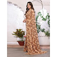 SAMAH Womens Georgette Floral Printed Saree with Unstitched Blouse Piece 3289S122NBrown