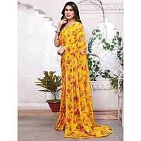 SAMAH Womens Georgette Floral Printed Saree with Unstitched Blouse Piece 3288S2365NTurmeric Yellow