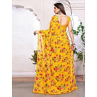 SAMAH Womens Georgette Floral Printed Saree with Unstitched Blouse Piece 3288S2365NTurmeric Yellow