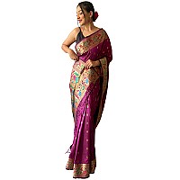 SGF11 Womens Paithani Soft Lichi Silk Kanjivaram Sarees With Blouse Piece Purple