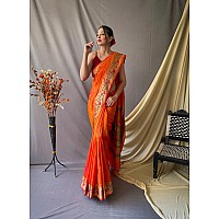 SGF11 Womens Paithani Soft Lichi Silk Kanjivaram Sarees With Blouse Piece Orange