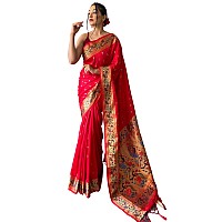 SGF11 Womens Paithani Soft Lichi Silk Kanjivaram Sarees With Blouse Piece Red