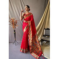 SGF11 Womens Paithani Soft Lichi Silk Kanjivaram Sarees With Blouse Piece Red