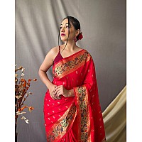 SGF11 Womens Paithani Soft Lichi Silk Kanjivaram Sarees With Blouse Piece Red