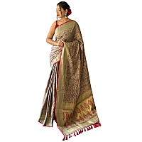 SGF11 Womens Kanjivaram patola Soft Lichi Silk Sarees With Unstitched Blouse Piece Grey