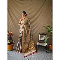 SGF11 Womens Kanjivaram patola Soft Lichi Silk Sarees With Unstitched Blouse Piece Grey