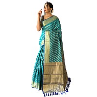 SGF11 Womens Leriya patola Soft Lichi Silk Banarasi Sarees With Blouse Piece Sky Blue