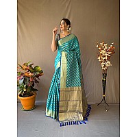 SGF11 Womens Leriya patola Soft Lichi Silk Banarasi Sarees With Blouse Piece Sky Blue