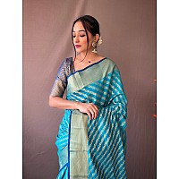 SGF11 Womens Leriya patola Soft Lichi Silk Banarasi Sarees With Blouse Piece Sky Blue