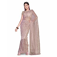 Womanista Womens Foil Embellished Lycra Ready to Wear Saree (TI4039_Pink)