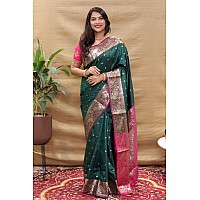 SGF11 Womens Kanjivaram Pure Soft Silk Handloom Saree For Women Pure Golden Zari With Blouse Piece (Dark Green)