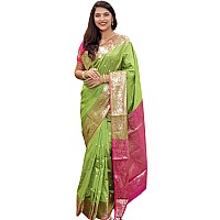 SGF11 Womens Kanjivaram Pure Soft Silk Handloom Saree For Women Pure Golden Zari With Blouse Piece (Light Green)