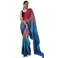 Khunshi creation Womens Ready To Wear 1 Minit Saree New Printed Saree Georgette With Unstitched Regular Fit Blouse Piece (Rcm:-243) (Pink-Blue)