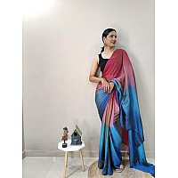 Khunshi creation Womens Ready To Wear 1 Minit Saree New Printed Saree Georgette With Unstitched Regular Fit Blouse Piece (Rcm:-243) (Pink-Blue)