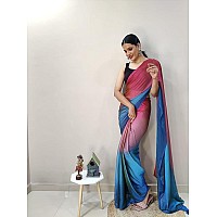 Khunshi creation Womens Ready To Wear 1 Minit Saree New Printed Saree Georgette With Unstitched Regular Fit Blouse Piece (Rcm:-243) (Pink-Blue)