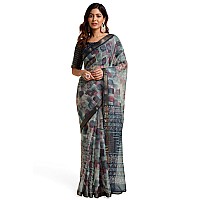 MIRCHI FASHION Womens Kota Doria Abstract Geometric Printed Saree with Blouse Piece 39522Navy Blue Grey