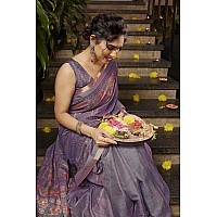 MIRCHI FASHION Womens Cotton Blend Floral Printed Saree with Blouse Piece 39392Dusty Purple RedGreen