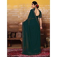 Satrani Womens Pure Georgette Saree (3321S164N_Dark Green)