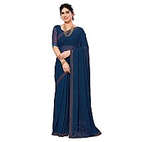 Satrani Womens Pure Georgette Saree (3321S161N_Teal Blue)