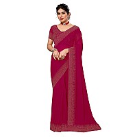 SIRIL Womens Hot Fixing Georgette Saree with Unstitched Blouse Piece 3320S151Rani Pink