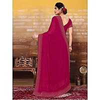 SIRIL Womens Hot Fixing Georgette Saree with Unstitched Blouse Piece 3320S151Rani Pink