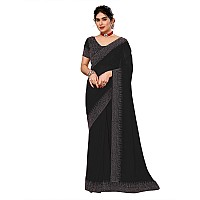 SIRIL Womens Hot Fixing Georgette Saree with Unstitched Blouse Piece 3320S153Black