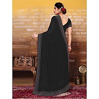 SIRIL Womens Hot Fixing Georgette Saree with Unstitched Blouse Piece 3320S153Black