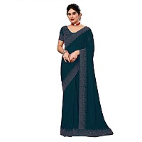 SIRIL Womens Hot Fixing Georgette Saree with Unstitched Blouse Piece 3320S156Teal Blue