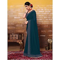 SIRIL Womens Hot Fixing Georgette Saree with Unstitched Blouse Piece 3320S156Teal Blue