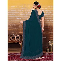 SIRIL Womens Hot Fixing Georgette Saree with Unstitched Blouse Piece 3320S156Teal Blue