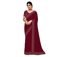 SIRIL Womens Hot Fixing Georgette Saree with Unstitched Blouse Piece 3320S155Maroon