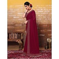 SIRIL Womens Hot Fixing Georgette Saree with Unstitched Blouse Piece 3320S155Maroon