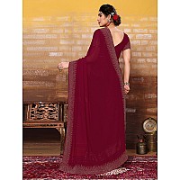 SIRIL Womens Hot Fixing Georgette Saree with Unstitched Blouse Piece 3320S155Maroon