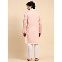 SKAVIJ Mens Casual Cotton Solid Kurta Pajama Set, Regular Fit Traditional Ethnic Wear for Comfort and Style Pink, XL