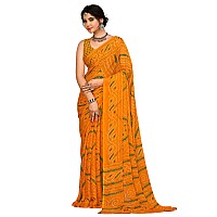 AKHILAM Womens Chiffon Yellow Printed Designer Saree With Unstitched Blouse Piece (STARCFN26502B_TFH)