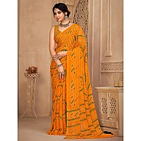 AKHILAM Womens Chiffon Yellow Printed Designer Saree With Unstitched Blouse Piece (STARCFN26502B_TFH)