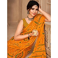 AKHILAM Womens Chiffon Yellow Printed Designer Saree With Unstitched Blouse Piece (STARCFN26502B_TFH)