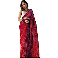 Amazon Brand - Anarva women Bandhani sarees for women with georgette saree Unstitched Blouse Piece (Crush_Bandhani_Red)