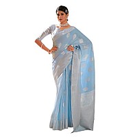 SWORNOF Womens Pure Silk Saree With Blouse Piece SKY BLUE2