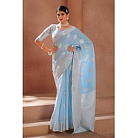 SWORNOF Womens Pure Silk Saree With Blouse Piece SKY BLUE2