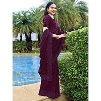 SIRIL Womens Embroidery Stone Work Vichitra Silk Saree with Unstitched Blouse Piece (3351S373_Wine)