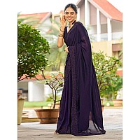 SIRIL Womens Embroidery Stone Work Vichitra Silk Saree with Unstitched Blouse Piece (3351S366_Purple)