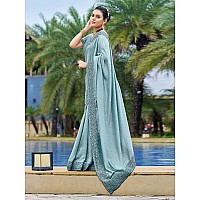 SIRIL Womens Embroidery Stone Work Vichitra Silk Saree with Unstitched Blouse Piece (3351S370_Light Blue)