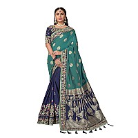 MANOHARI Banarasi Silk Woven Saree With Heavy Embroidery Blouse Piece_Mn1878 - Women, Blue