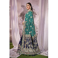 MANOHARI Banarasi Silk Woven Saree With Heavy Embroidery Blouse Piece_Mn1878 - Women, Blue