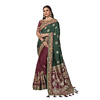 MANOHARI Banarasi Silk Woven Saree With Heavy Embroidery Blouse Piece_Mn1876 - Women, Green